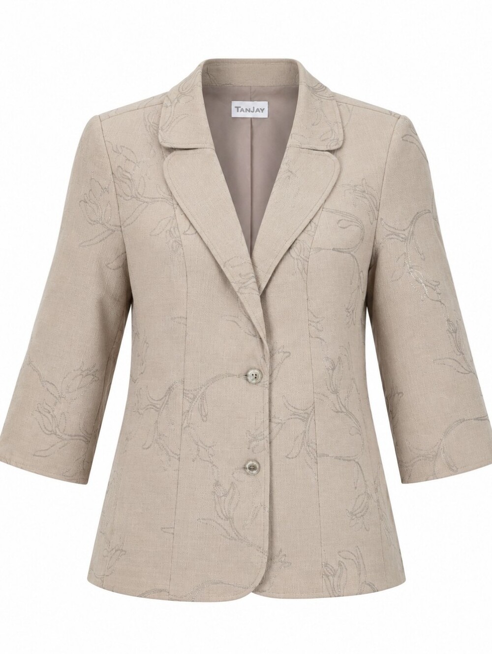 Tanjay Taupe 3/4 Sleeve Minimalist Capsule Office Women's Embroidered Blazer XL